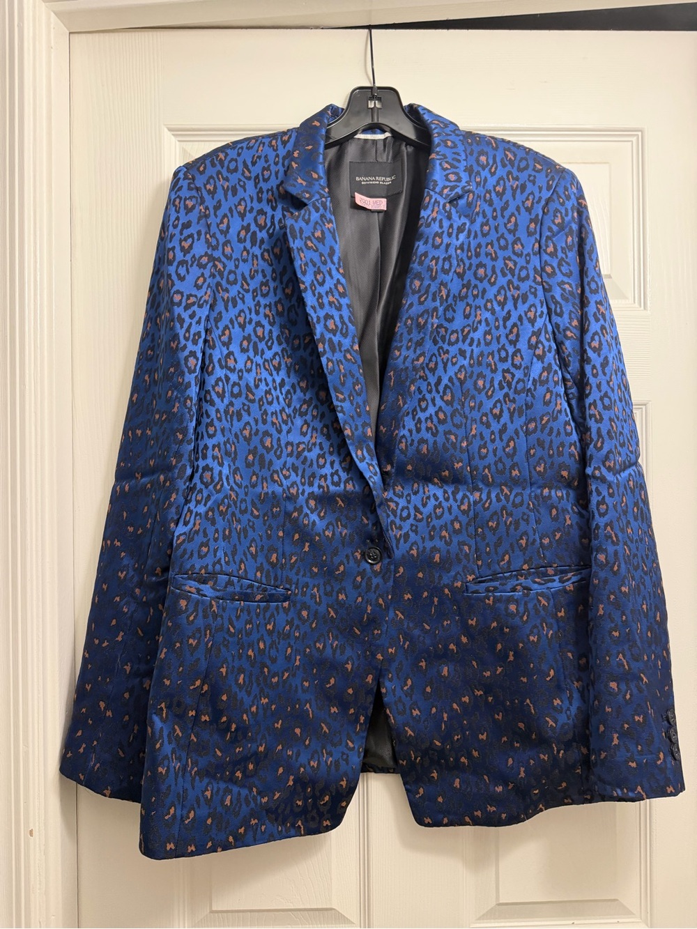 Banana Republic Blue Leopard Print Blazer with Brown Accents